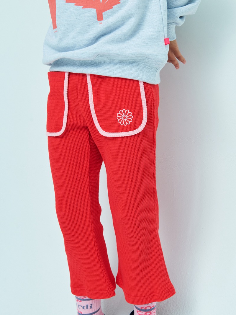 KIDS WAFFLE FLARE PANTS_RED PINK